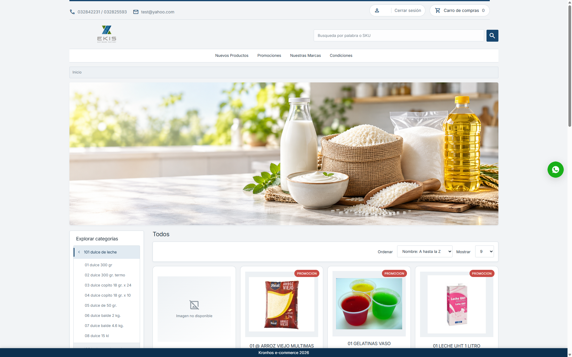 Interfaz de Kronhos Ecommerce