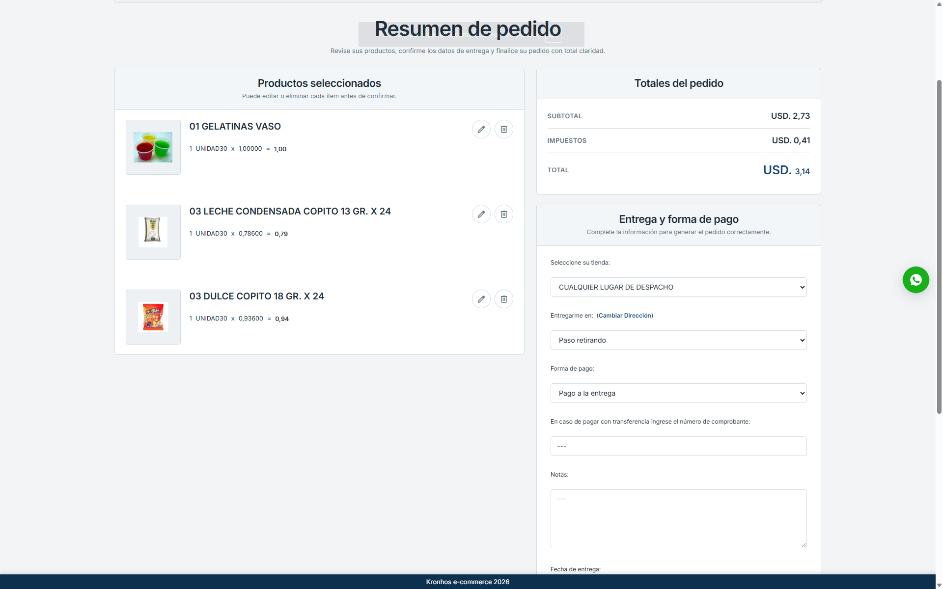 Resumen de pedido y forma de pago