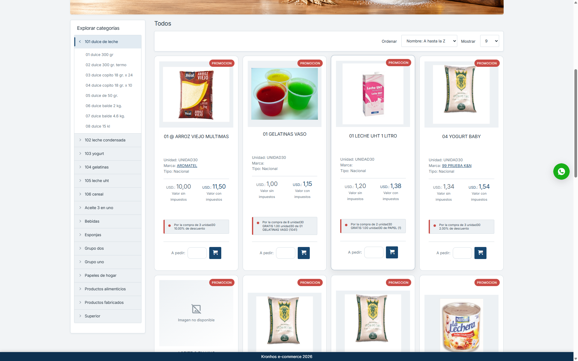 Productos y promociones en Kronhos Ecommerce